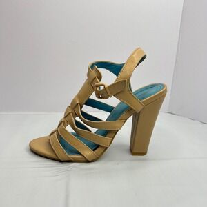 Promise Block Heel Sandals 8.5 Beige Tan Strappy Gladiator Buckle